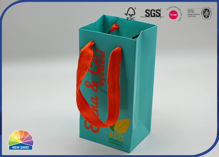 Eco Friendly Pantone Print Green Paper Gift Shopping Bag With Orange Handle