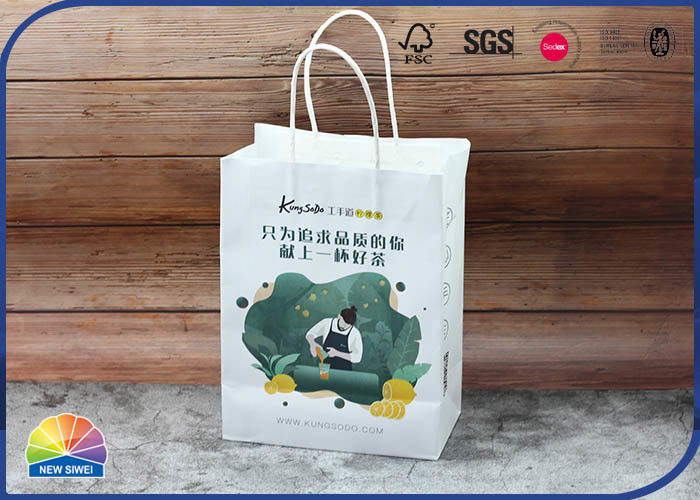 Biodegradable Reticule Paper Shopping Bags Recyclable With Twist Handle