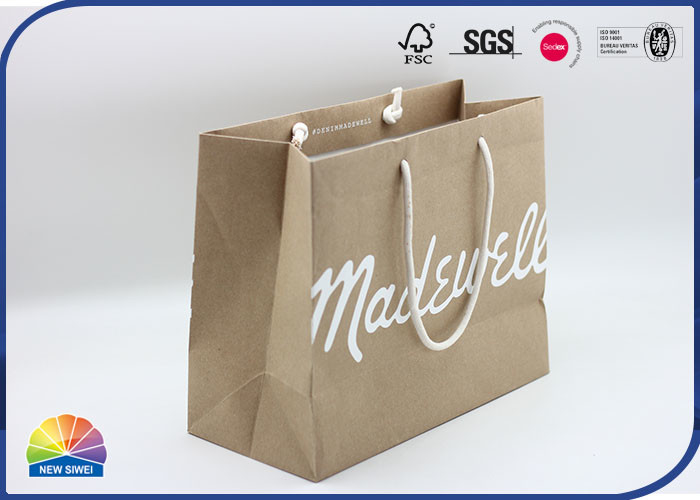 Sac d'impression d'écran en soie de sac de Matte White Logo Kraft Paper grand pour l'habillement avec la corde