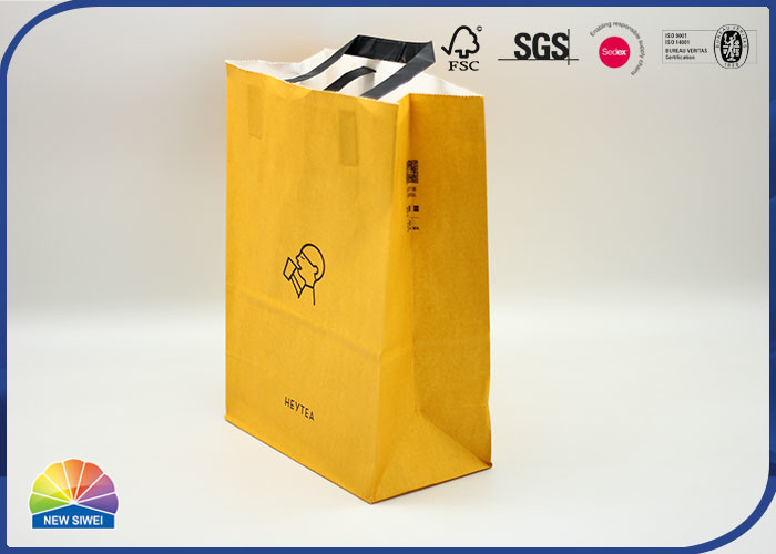 le cadeau de achat orange de papier de 350g emballage met en sac avec le logo adapté aux besoins du client par poignée de papier