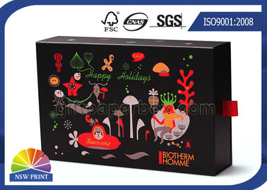 Boîte de papier personnalisée stratifiée brillante de tiroir, boîte de papier de carton noir