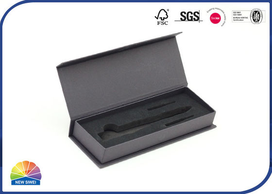 Boîte-cadeau de couvercle articulé par rectangle noir magnétique pour Pen Packaging