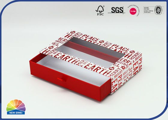 Boîte à tiroirs en deux parties pour emballage cadeau avec poignée en ruban et fenêtre visible